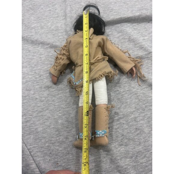 Many Stars Native Indian Porcelain Girls Doll Black Hair Brown Dress - Picture 11 of 11